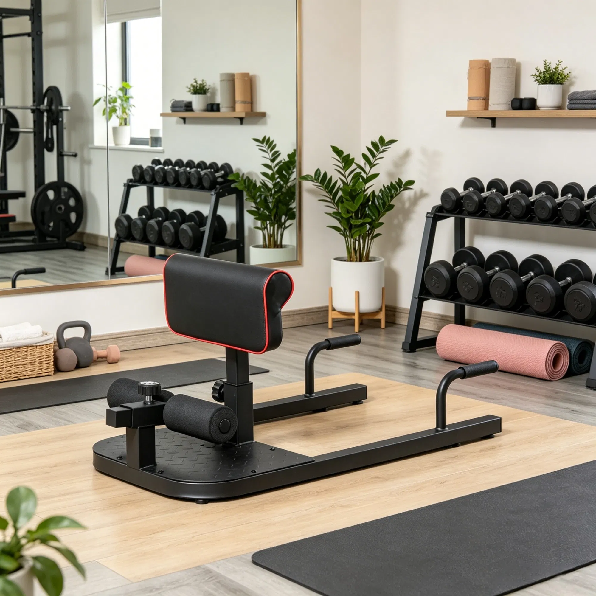 All In One Gym Home Equipment - เครื่องออกกำลังกายแบบ 3-in-1 สีดำ พร้อมแผ่นรองรับแรงกระแทก สำหรับการฝึกซิทอัพ สควอท